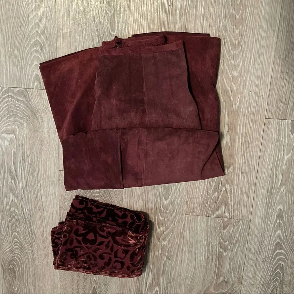 Vintage Velvet Burnout Scarf Wine burgundy Classic Boho Equestrian Timeless